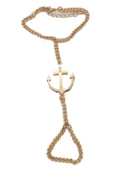 Women Jewelry Nautical Fashion Bracelet Gold Metal Hand Chain Anchor Charm Ring One Size Fits All